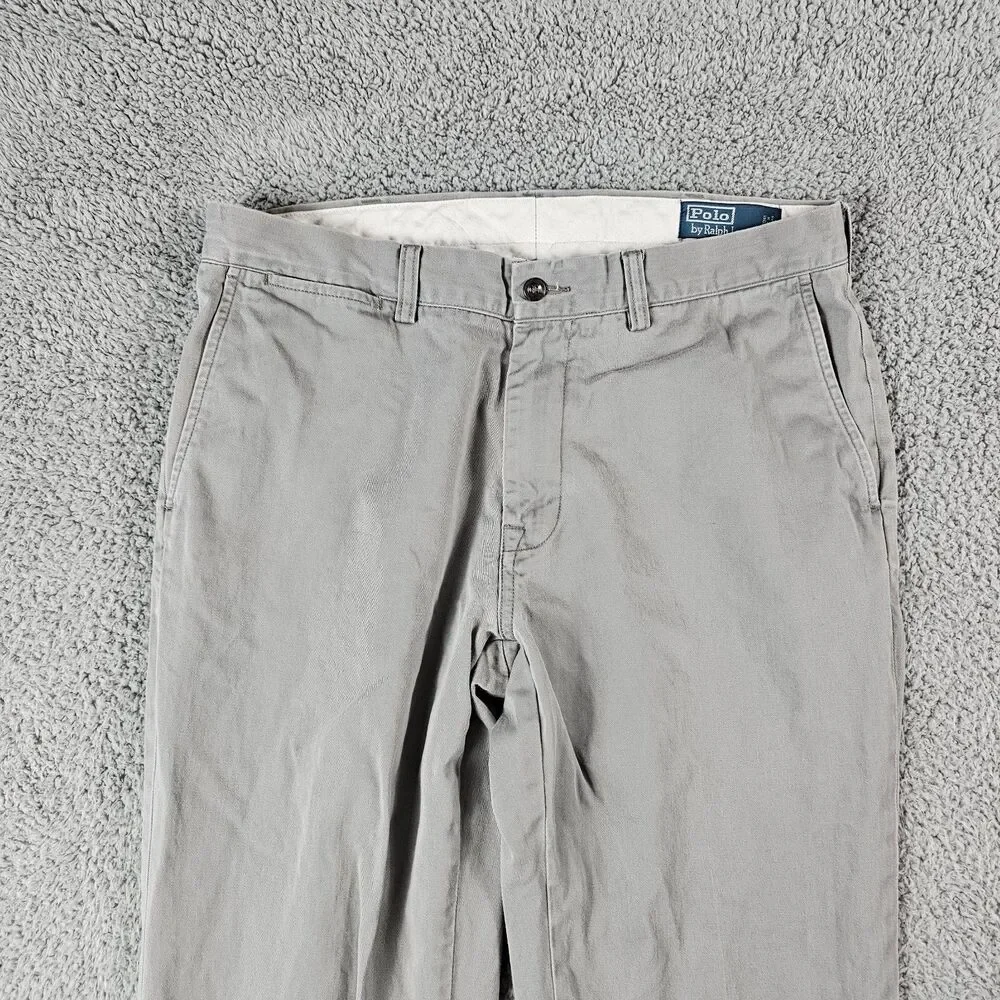 Polo Ralph Lauren Pants Mens 34x32 Gray Chino Classic Fit Flat Front Casual Prep